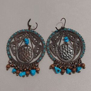 Rustic Boho Mixed Media Copper and Faux Turquoise Dangle Hook Earrings